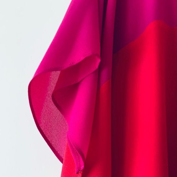 Badgley Mischka Chiffon Colorblock Dress Women Size S Red Pink Feminine - Picture 6 of 10